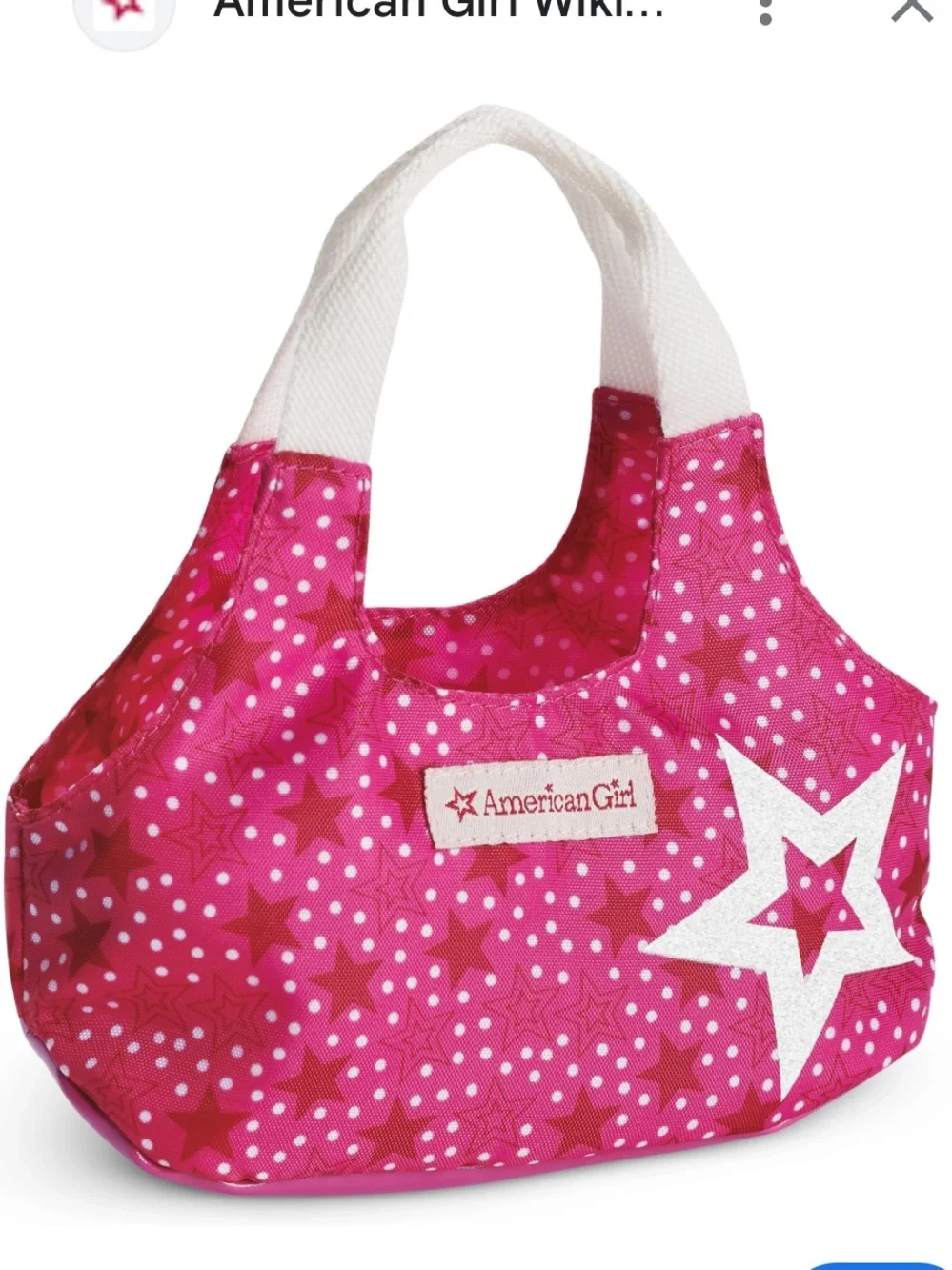 American Girl Hot Pink Star Print Tote with Cream Handles
